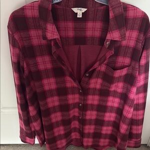 Terra & Sky Burgundy and Pink Plaid Shirt.